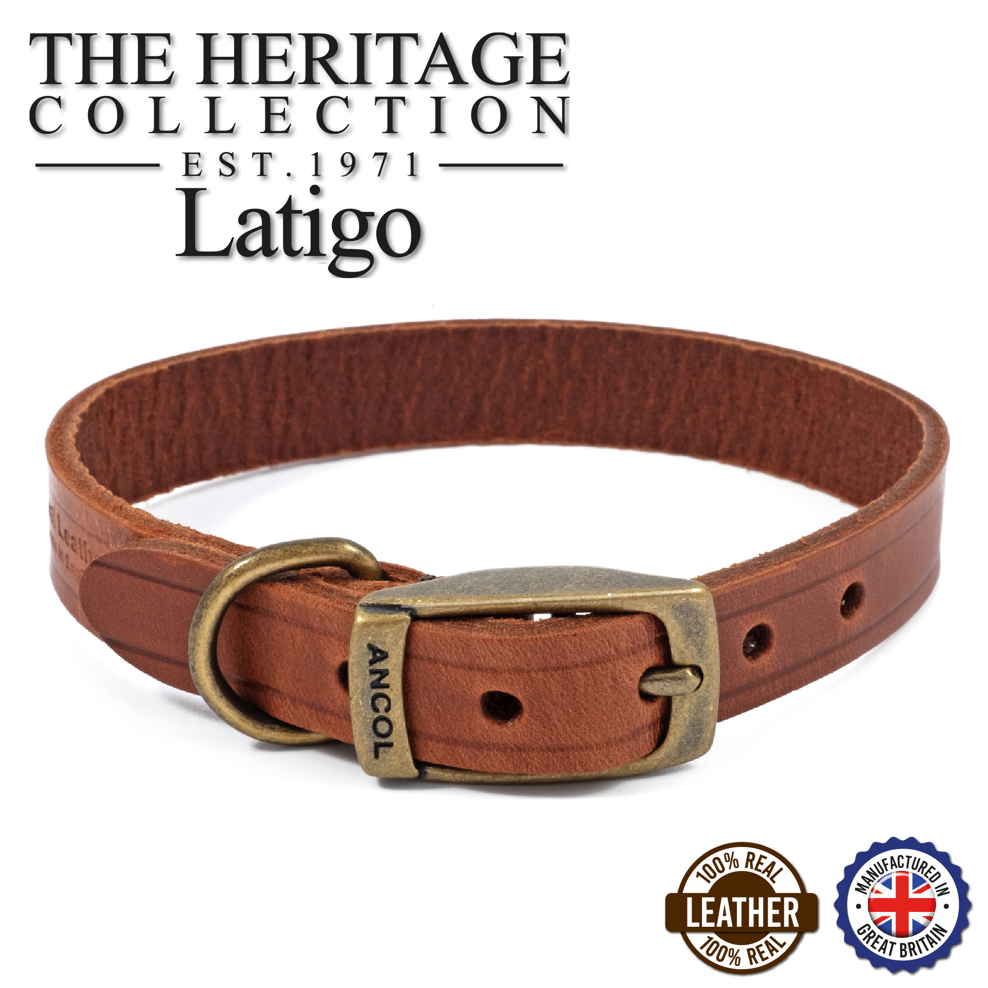 Ancol Latigo Leather Collar Chestnut Size 8