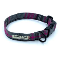 Barkley & Fetch Grey & PinkTartan Collar Large