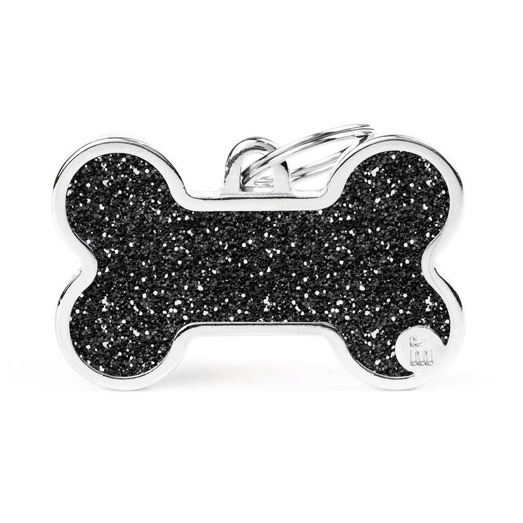 ID Tag Black Glitter Bone Extra Large