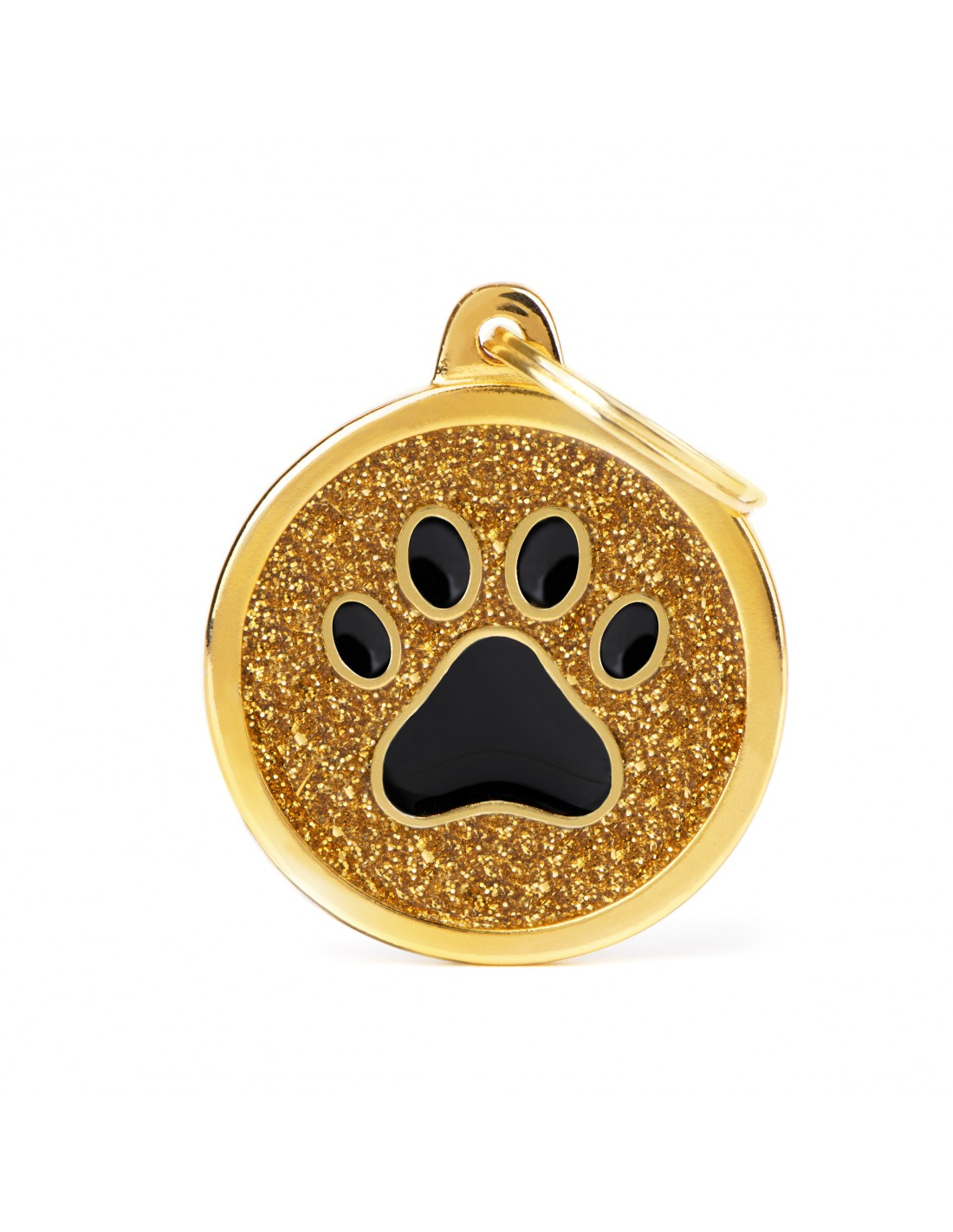 ID Tag Gold Glitter Paw Circle Large