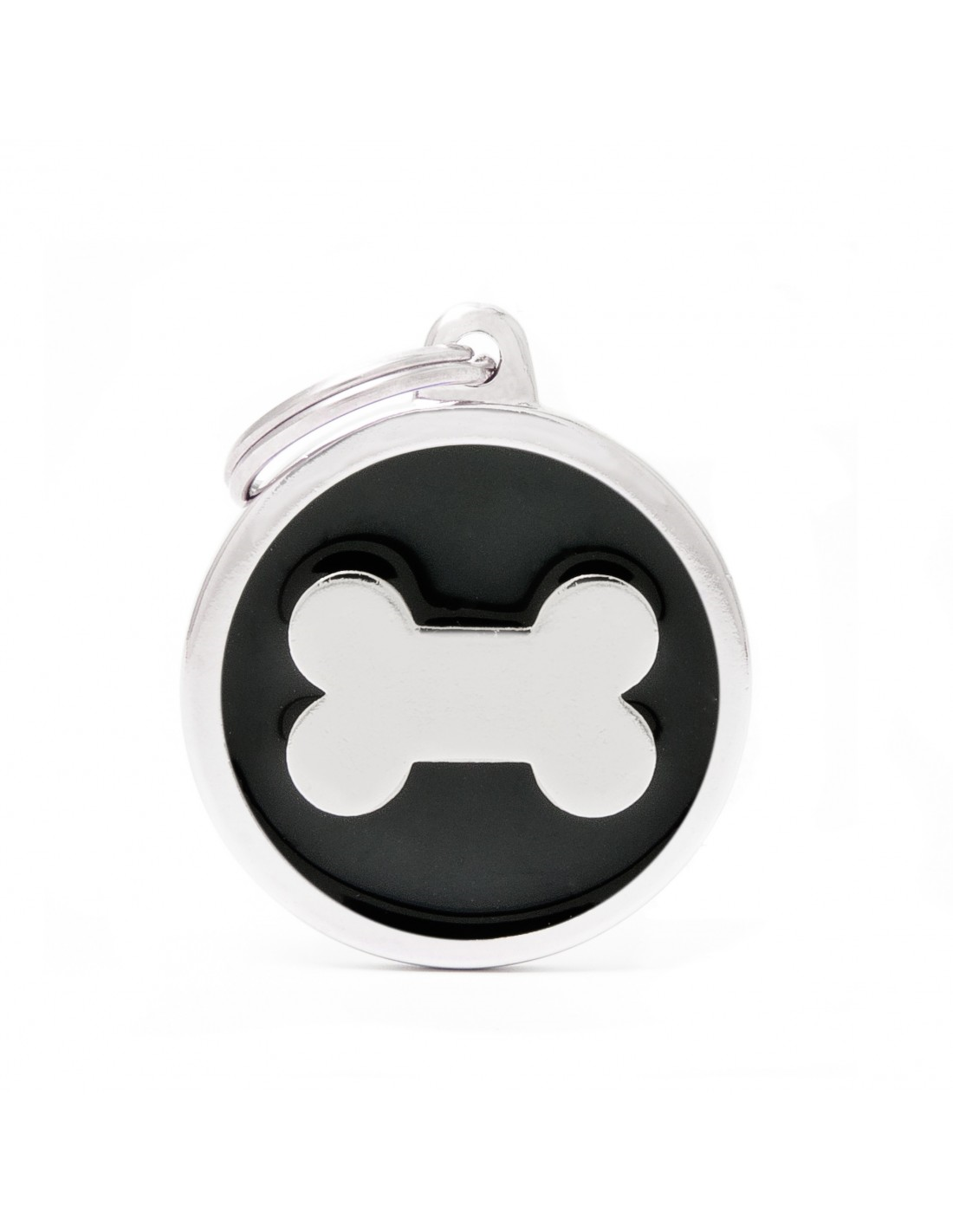 ID Tag Black & Chrome Bone Circle Small