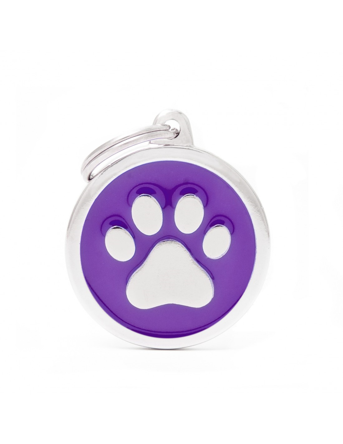 ID Tag Purple & Chrome Paw Circle Large