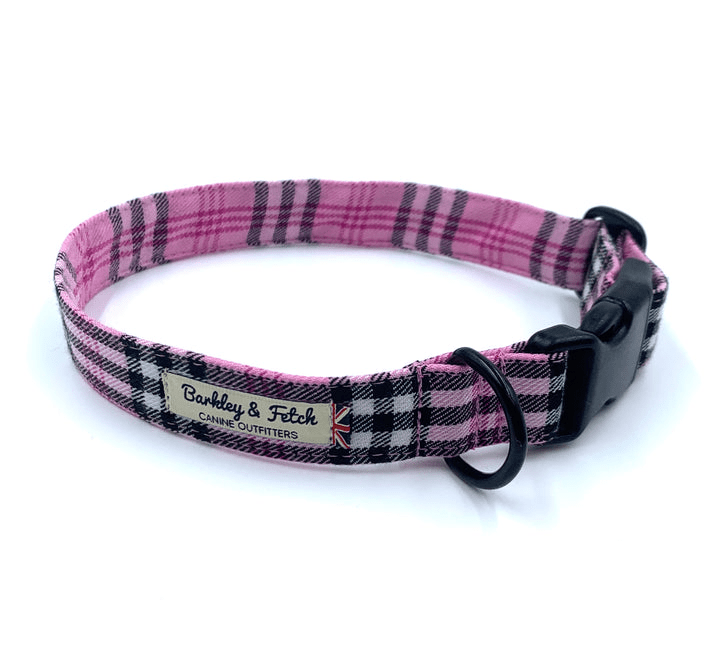 Barkley & Fetch Pink Berry Tartan Collar Small