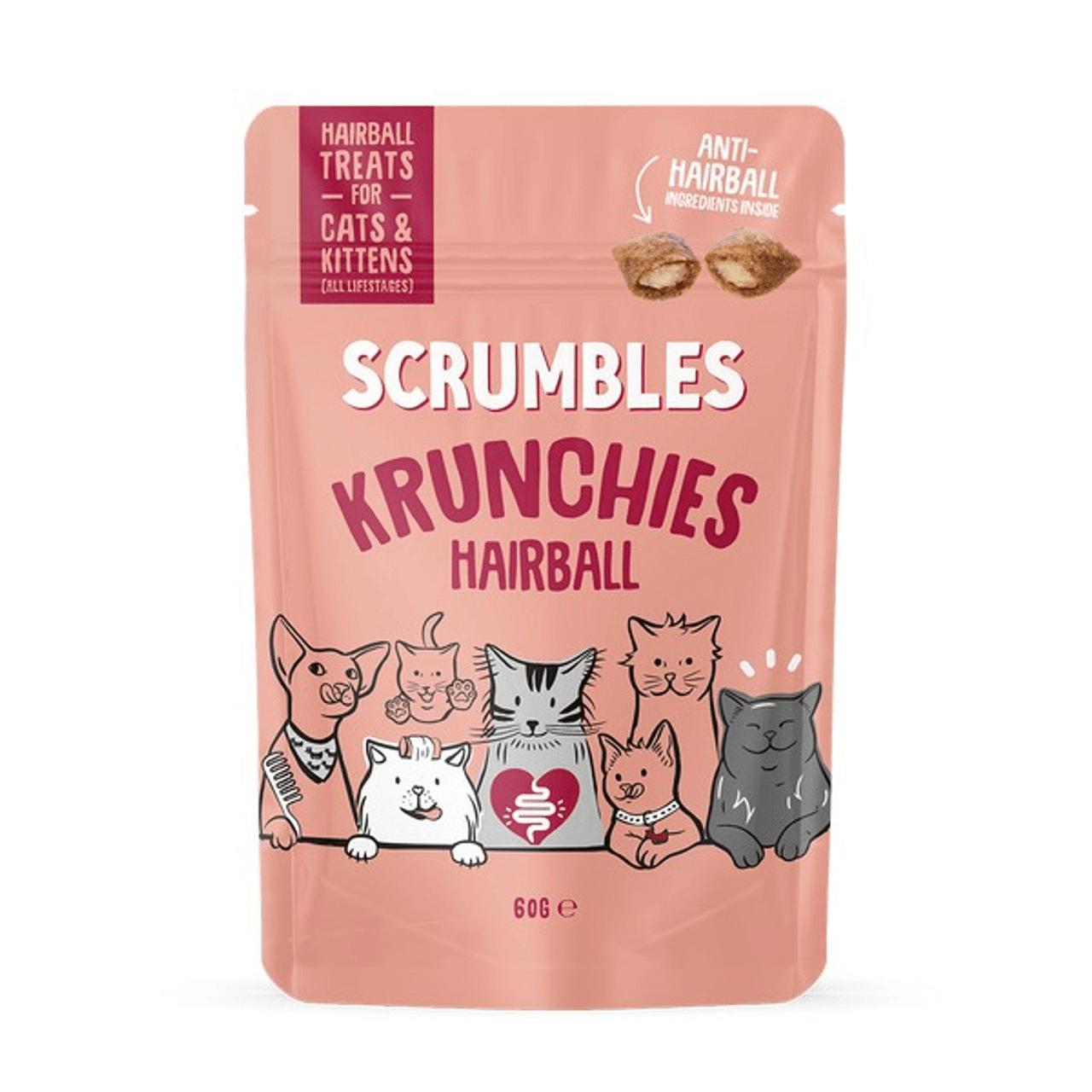 Scrumbles Krunchies Anti Hairball Cat Pillow Treats 60g