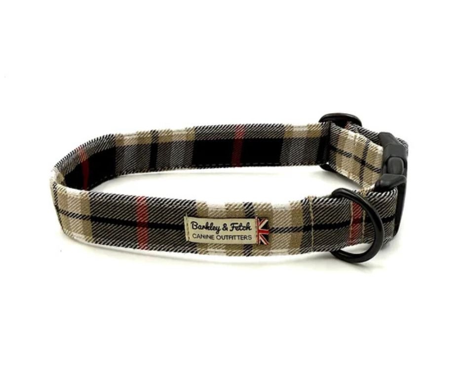 Barkley & Fetch Collar Black & Beige Tartan Medium